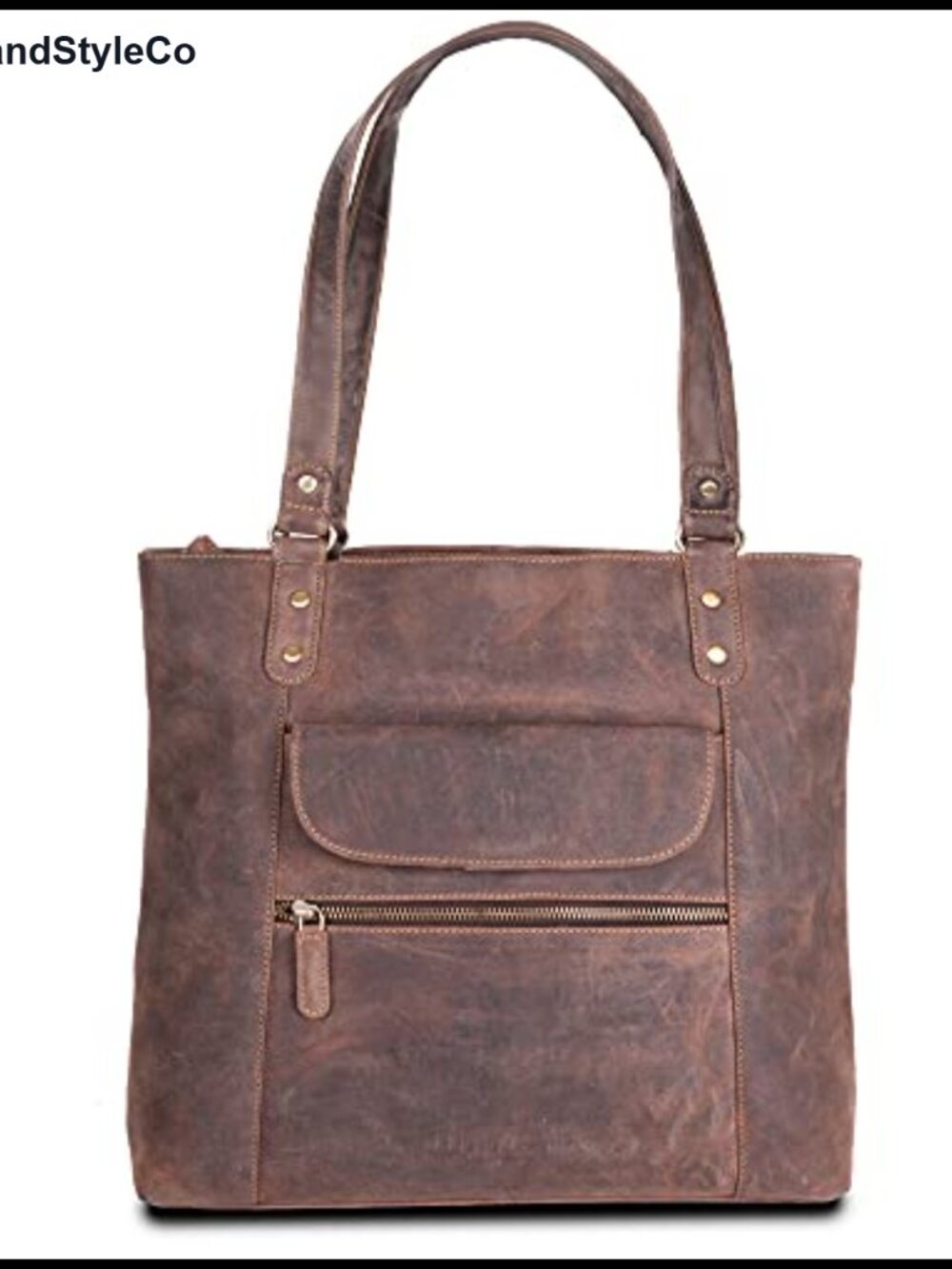 Leather Shoulder Bag Satchel Front Back Zip Large Storage Capacity